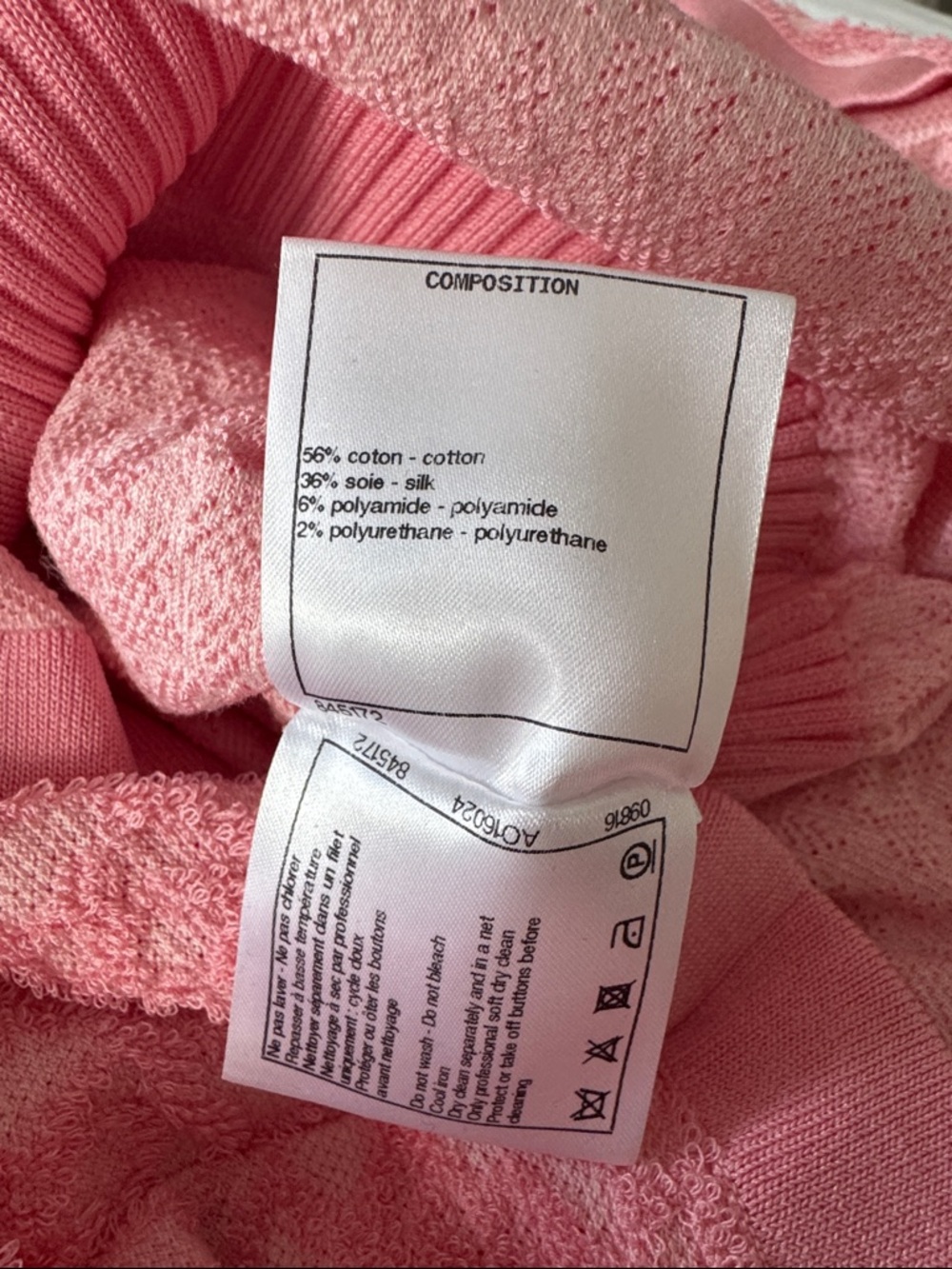 CHANEL Pink Lace-Textured Button-Front Knit Dress Cardigan - Picture 13 of 13